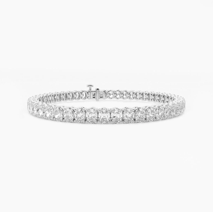 9ct Lab Oval Tennis Bracelet - White Gold 14kt