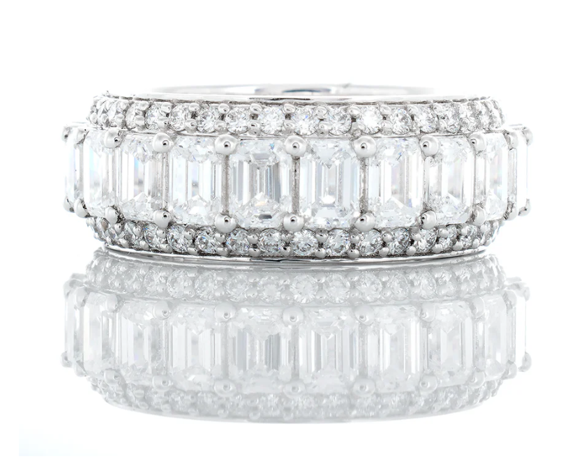 Emerald & Round Cut 5ct Diamond Eternity Ring for Men