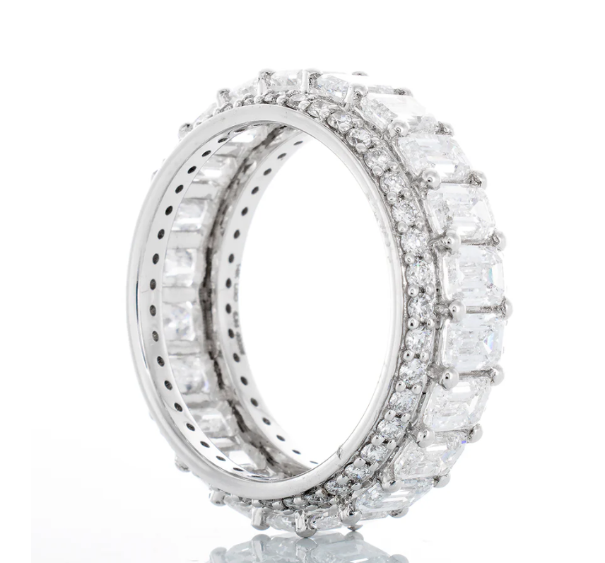 Emerald & Round Cut 5ct Diamond Eternity Ring for Men