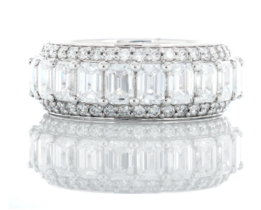 Emerald & Round Cut 5ct Diamond Eternity Ring for Men